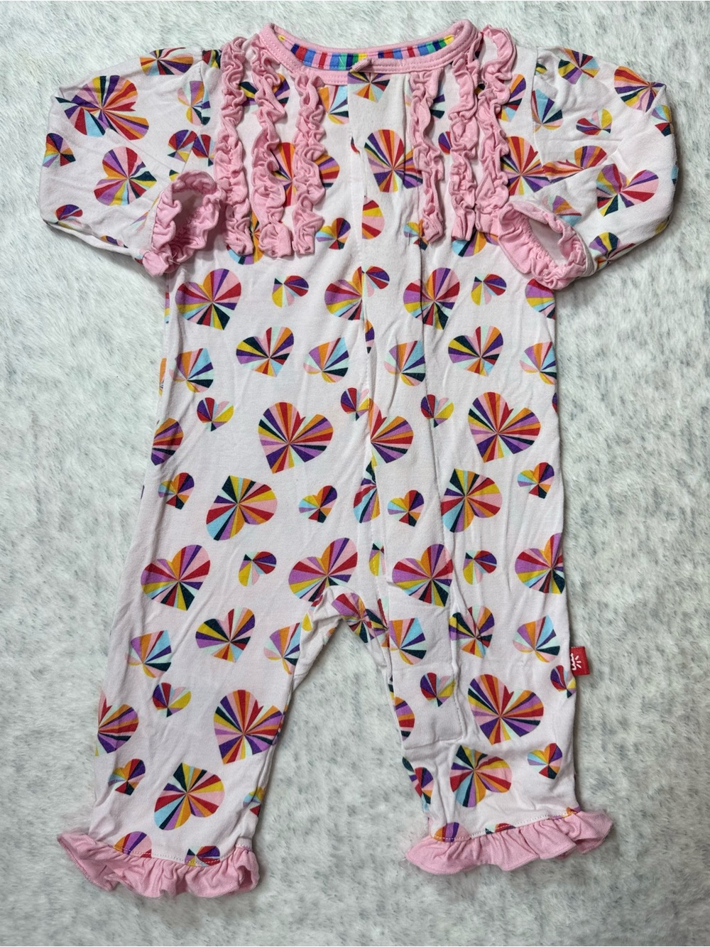 Magnetic Me Rainbow Heart Footless Sleeper 0-3M Baby Girl Modal Pink Ruffle
